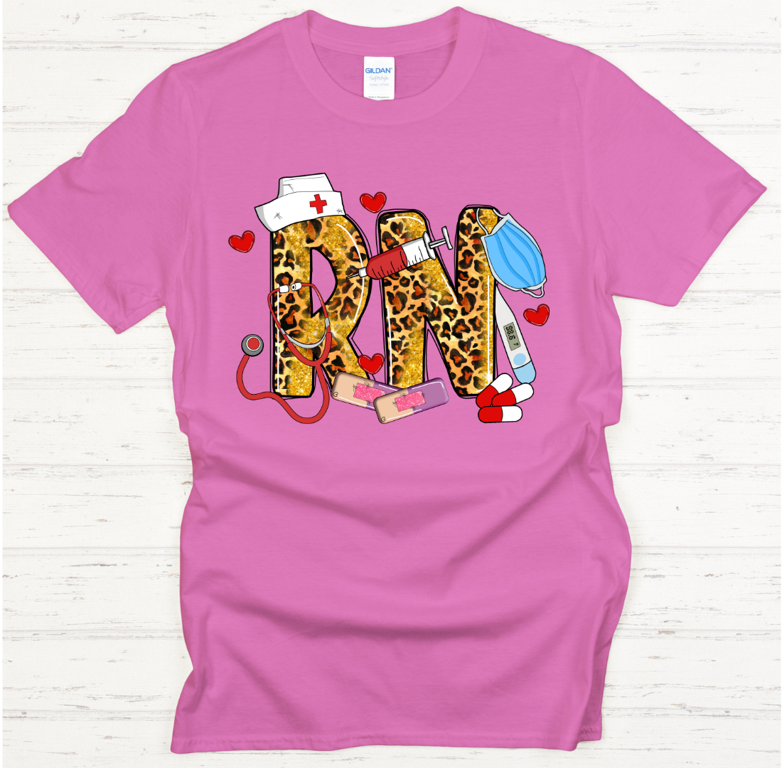 Leopard RN Nurse Medical Graphic Shirt on Gildan Softstyle Tee