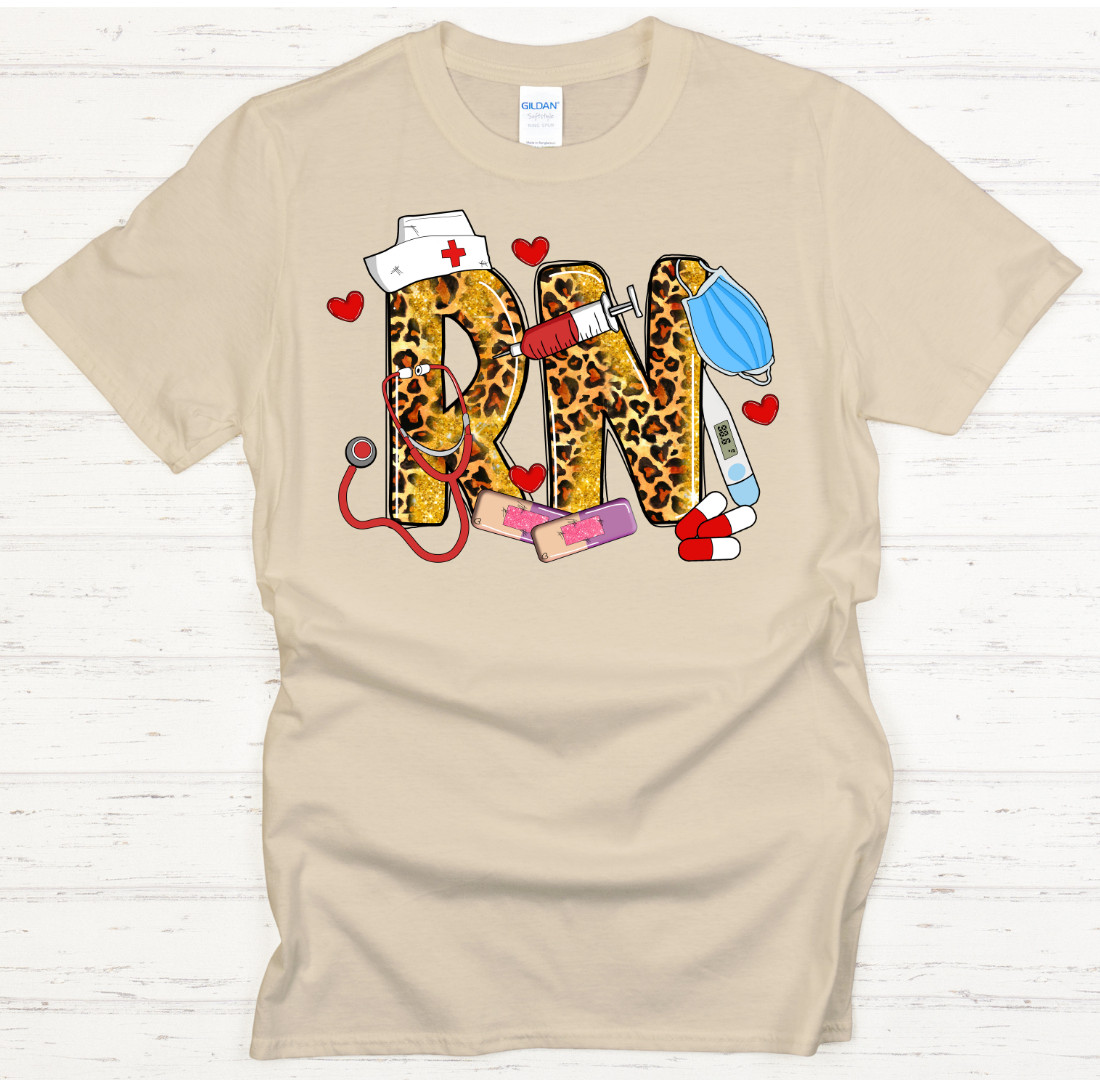 Leopard RN Nurse Medical Graphic Shirt on Gildan Softstyle Tee