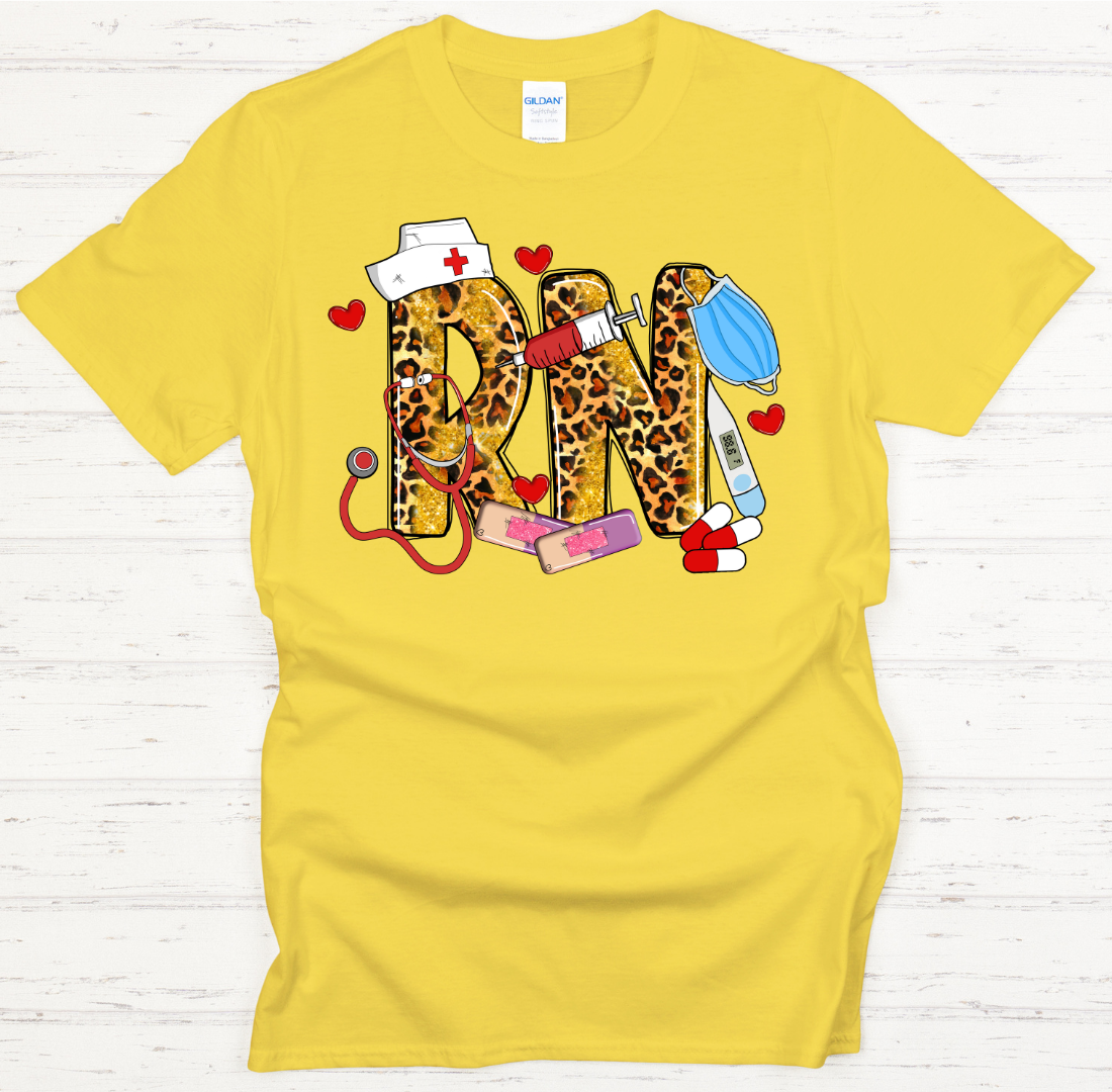 Leopard RN Nurse Medical Graphic Shirt on Gildan Softstyle Tee