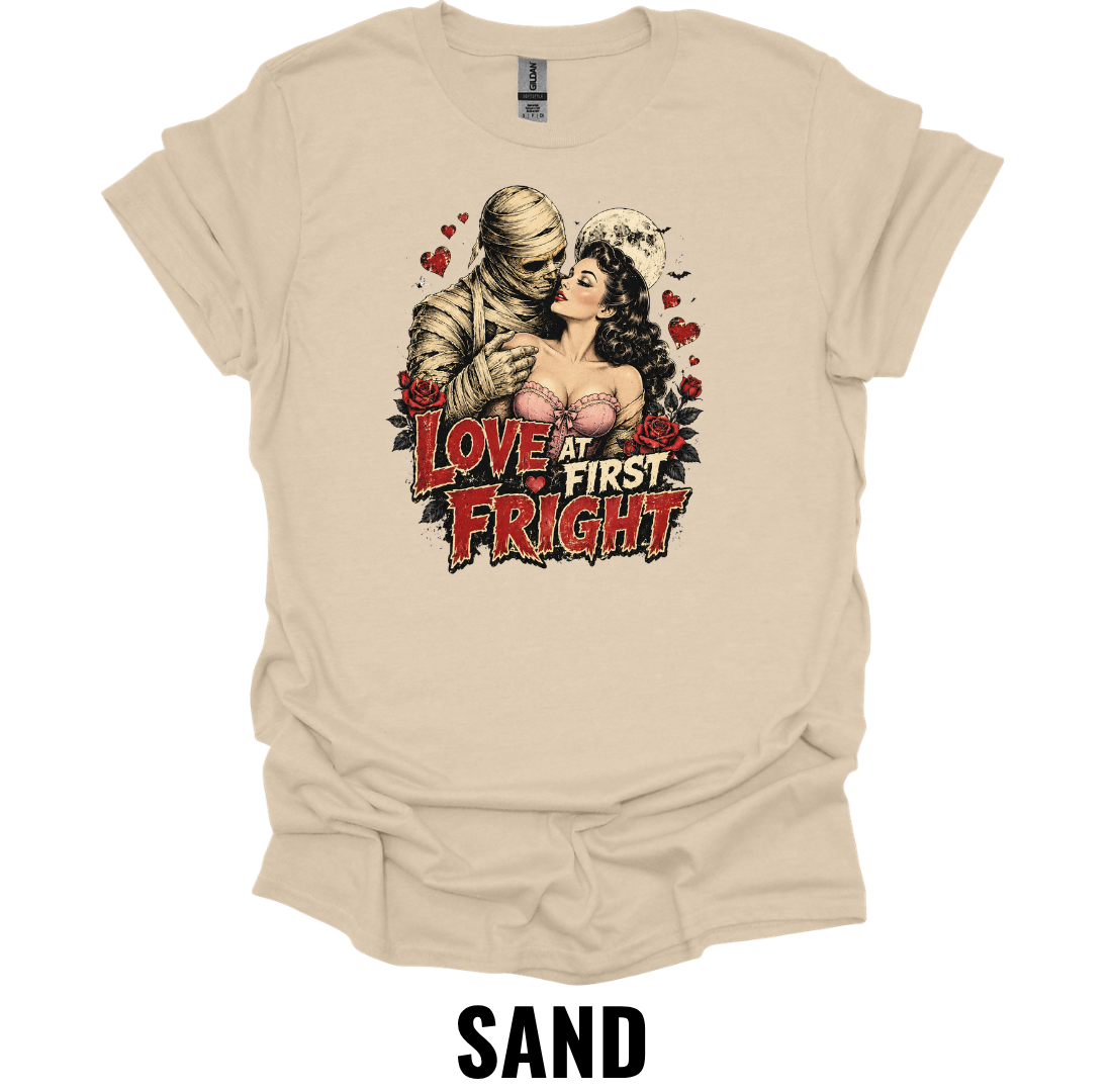 Love at First Fright T-Shirt – Vintage Mummy Romance Tee