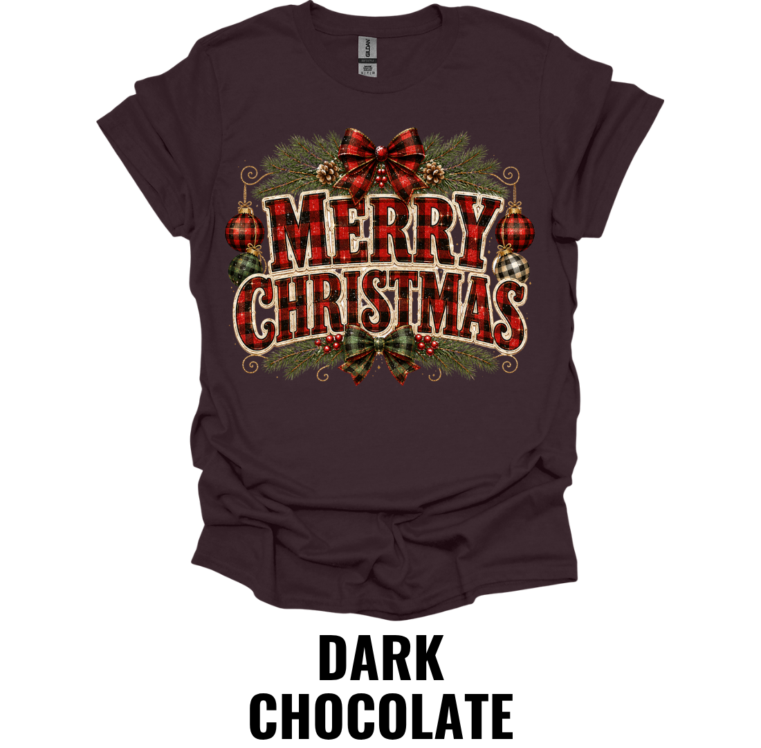 Merry Christmas Buffalo Plaid T-Shirt – Rustic Farmhouse Holiday Graphic Tee