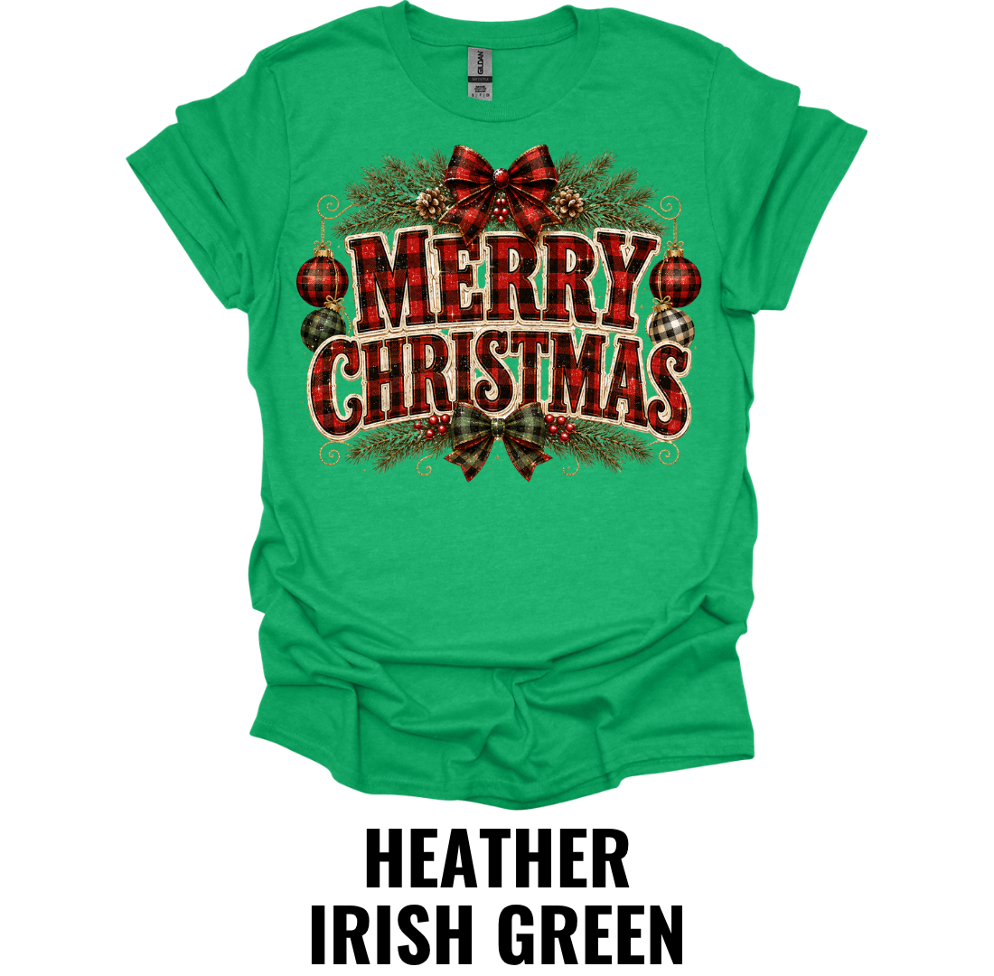 Merry Christmas Buffalo Plaid T-Shirt – Rustic Farmhouse Holiday Graphic Tee