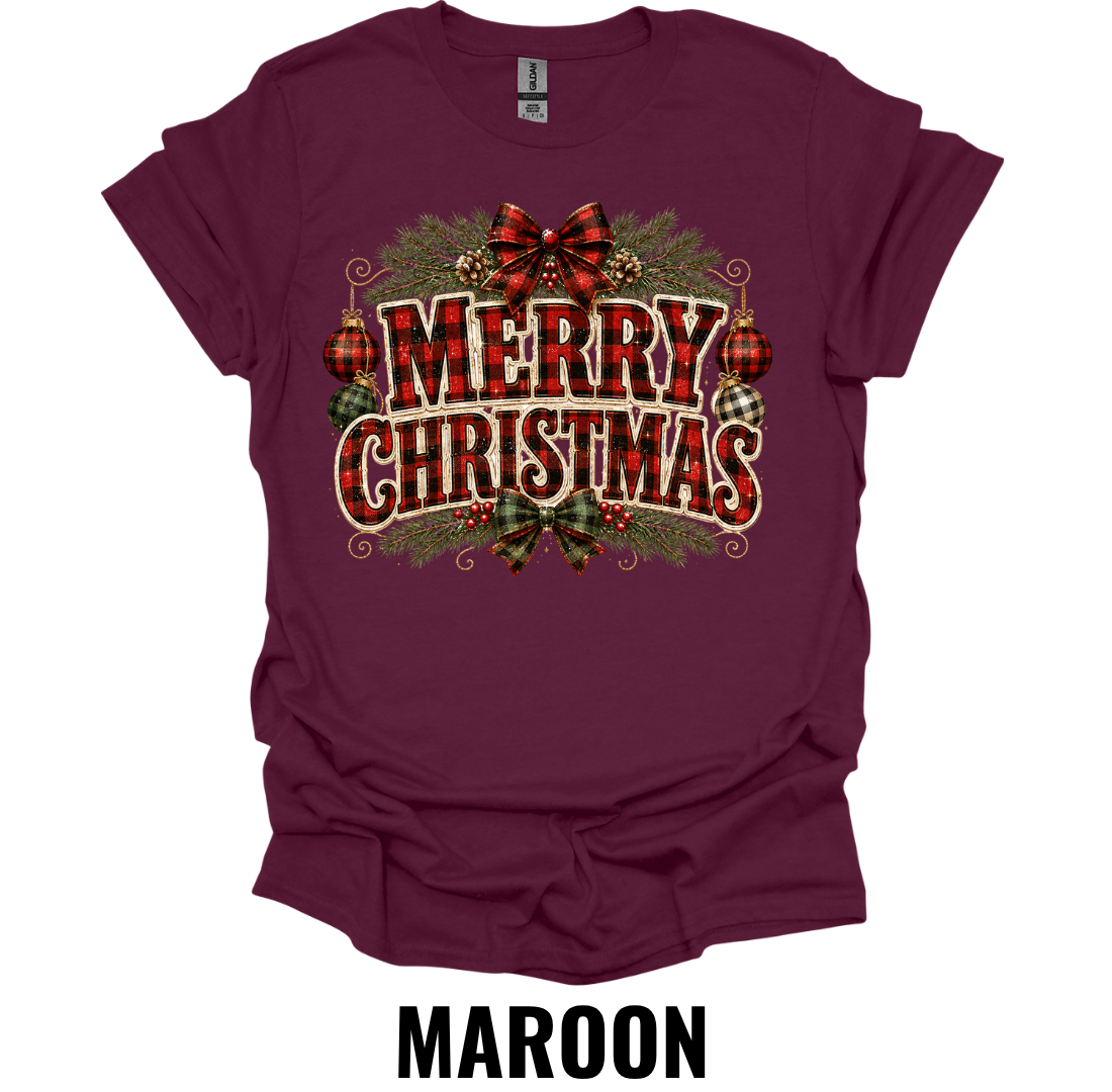 Merry Christmas Buffalo Plaid T-Shirt – Rustic Farmhouse Holiday Graphic Tee