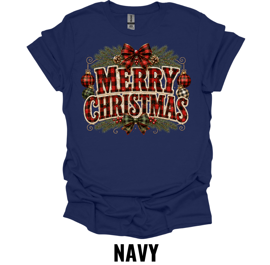 Merry Christmas Buffalo Plaid T-Shirt – Rustic Farmhouse Holiday Graphic Tee