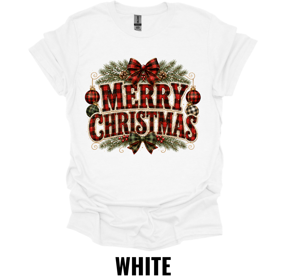 Merry Christmas Buffalo Plaid T-Shirt – Rustic Farmhouse Holiday Graphic Tee