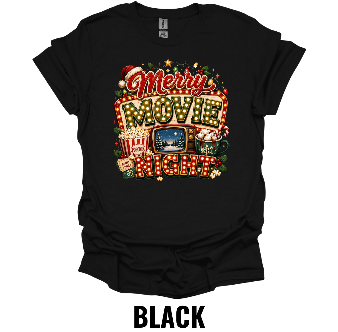 Merry Movie Night T-Shirt – Cozy Christmas Movie Tee