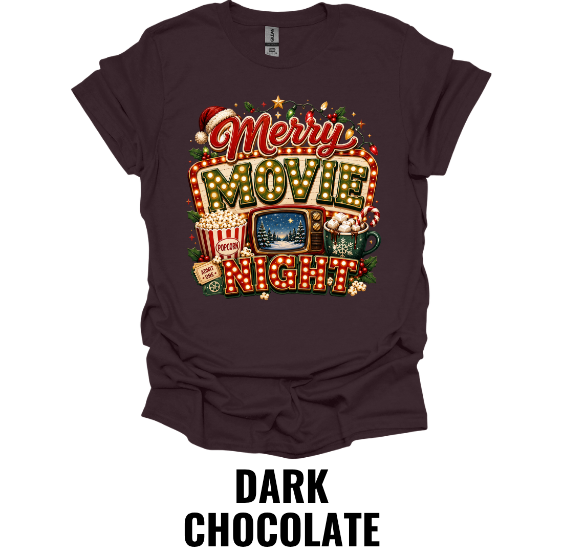 Merry Movie Night T-Shirt – Cozy Christmas Movie Tee