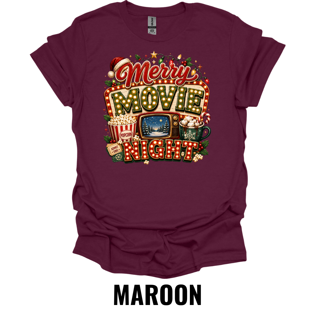 Merry Movie Night T-Shirt – Cozy Christmas Movie Tee