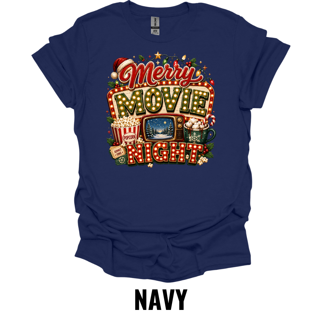 Merry Movie Night T-Shirt – Cozy Christmas Movie Tee