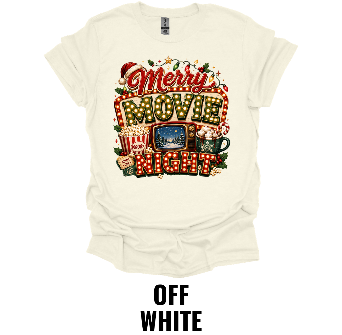Merry Movie Night T-Shirt – Cozy Christmas Movie Tee