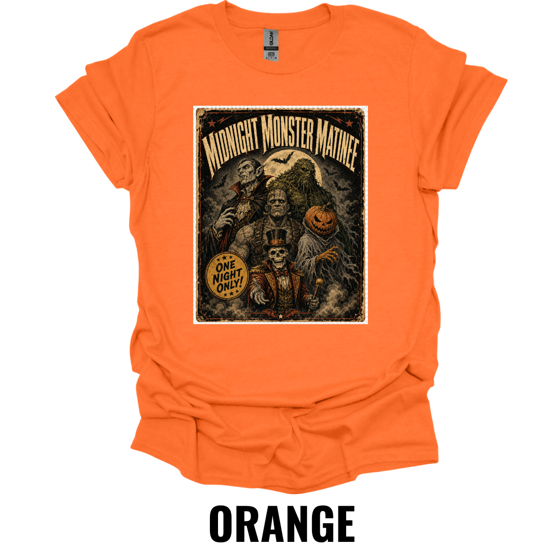 Midnight Monster Matinee Vintage Halloween Monster Movie Poster T-Shirt – Retro Horror Graphic Tee (Copy)