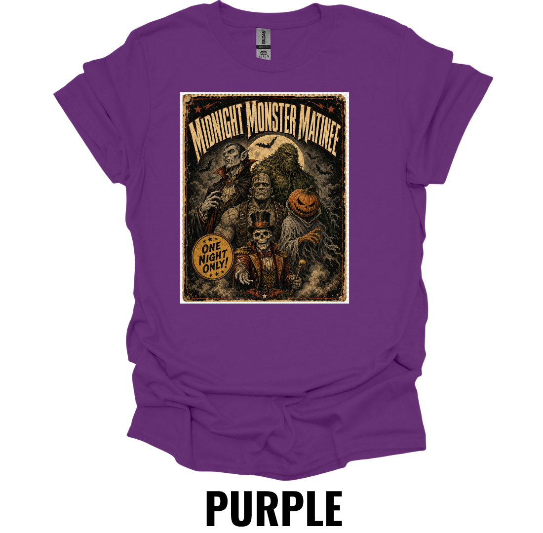 Midnight Monster Matinee Vintage Halloween Monster Movie Poster T-Shirt – Retro Horror Graphic Tee (Copy)