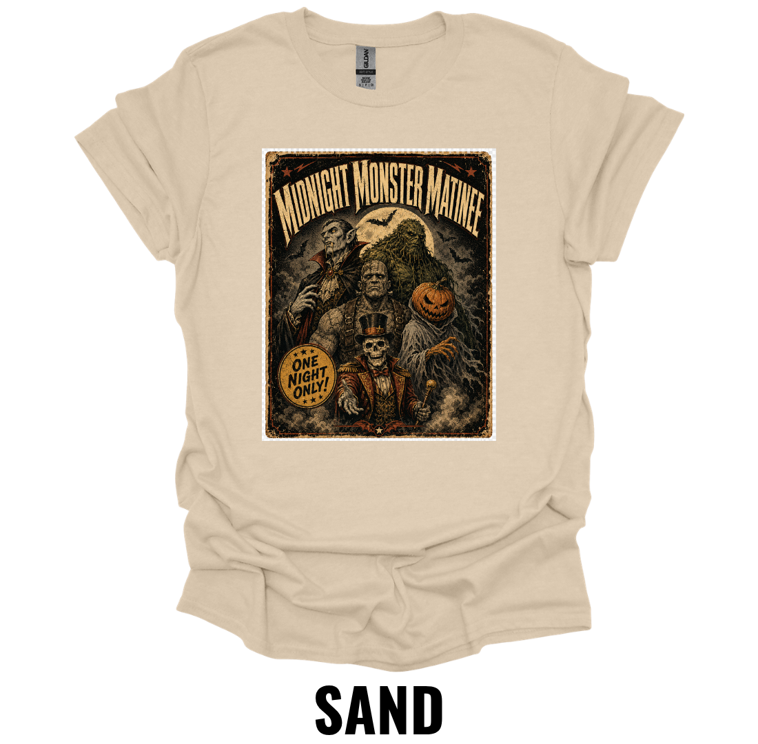Midnight Monster Matinee Vintage Halloween Monster Movie Poster T-Shirt – Retro Horror Graphic Tee (Copy)
