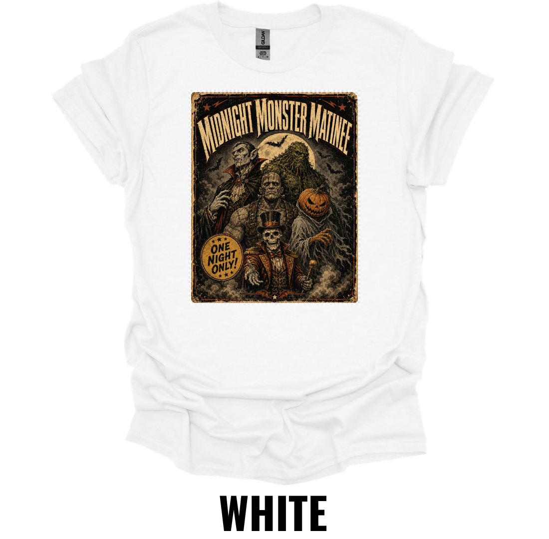 Midnight Monster Matinee Vintage Halloween Monster Movie Poster T-Shirt – Retro Horror Graphic Tee (Copy)
