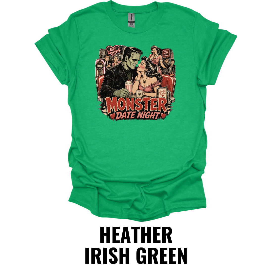 Monster Date Night T-Shirt – Vintage Frankenstein Couple Horror Romance Halloween Graphic Tee