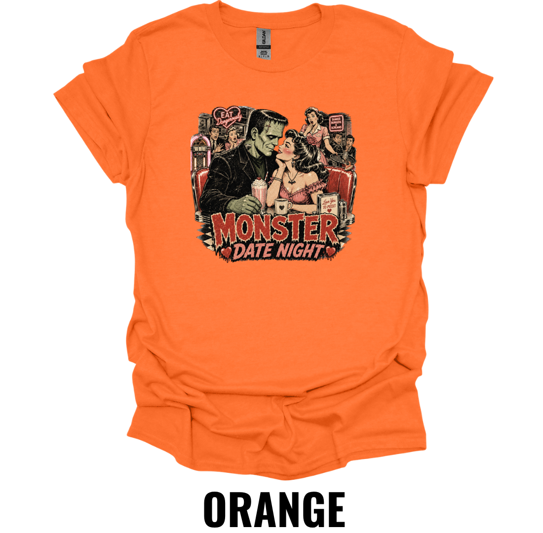 Monster Date Night T-Shirt – Vintage Frankenstein Couple Horror Romance Halloween Graphic Tee