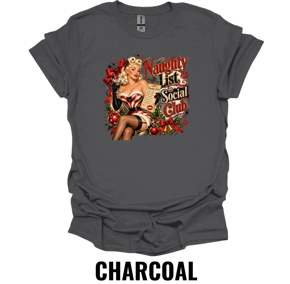 Naughty List Social Club T-Shirt – Vintage Pin Up Christmas Tee
