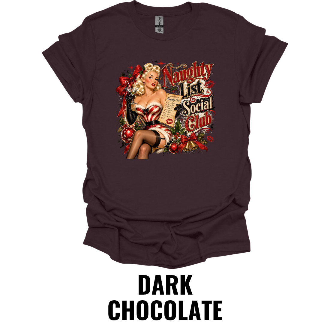 Naughty List Social Club T-Shirt – Vintage Pin Up Christmas Tee