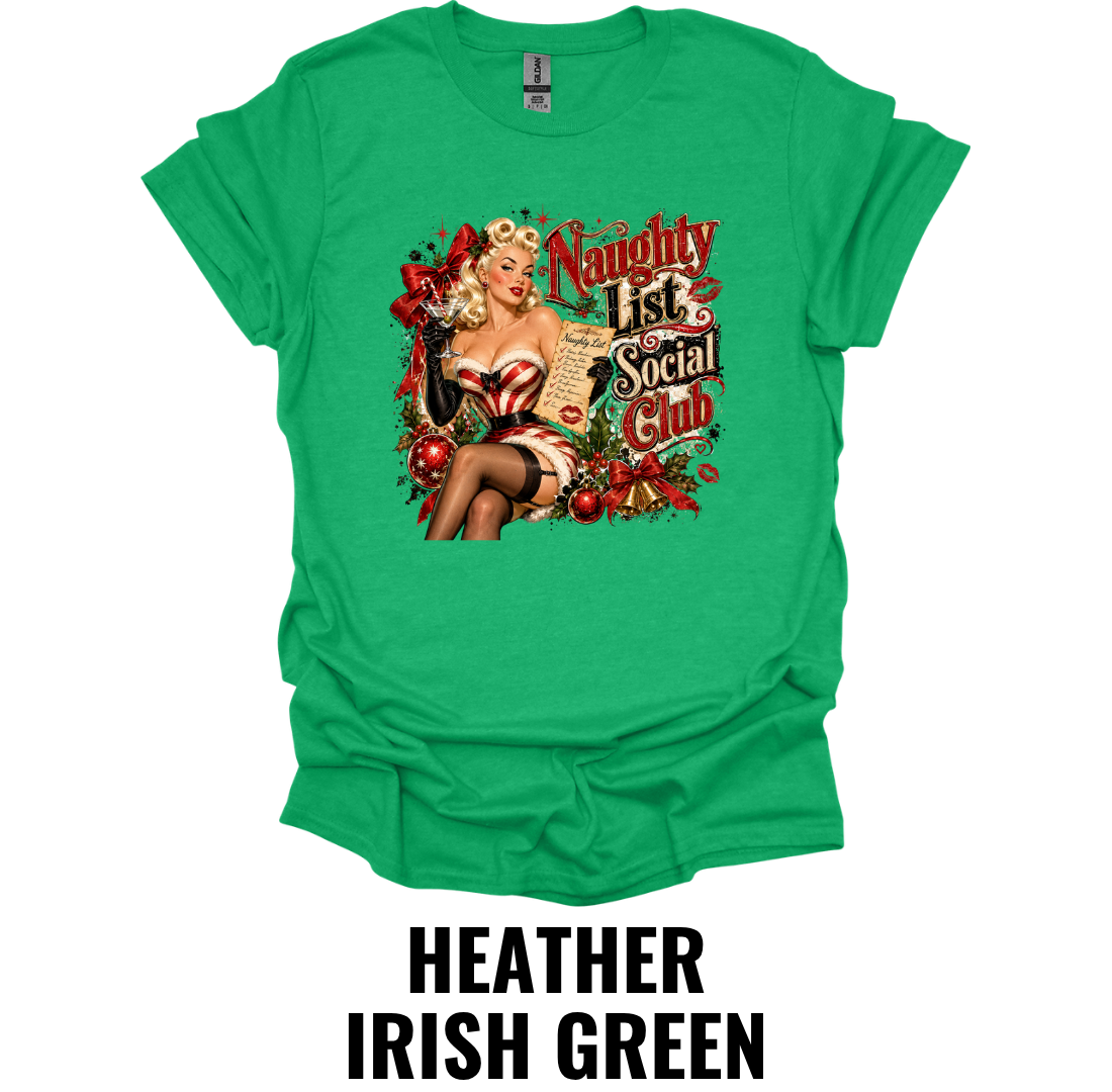 Naughty List Social Club T-Shirt – Vintage Pin Up Christmas Tee