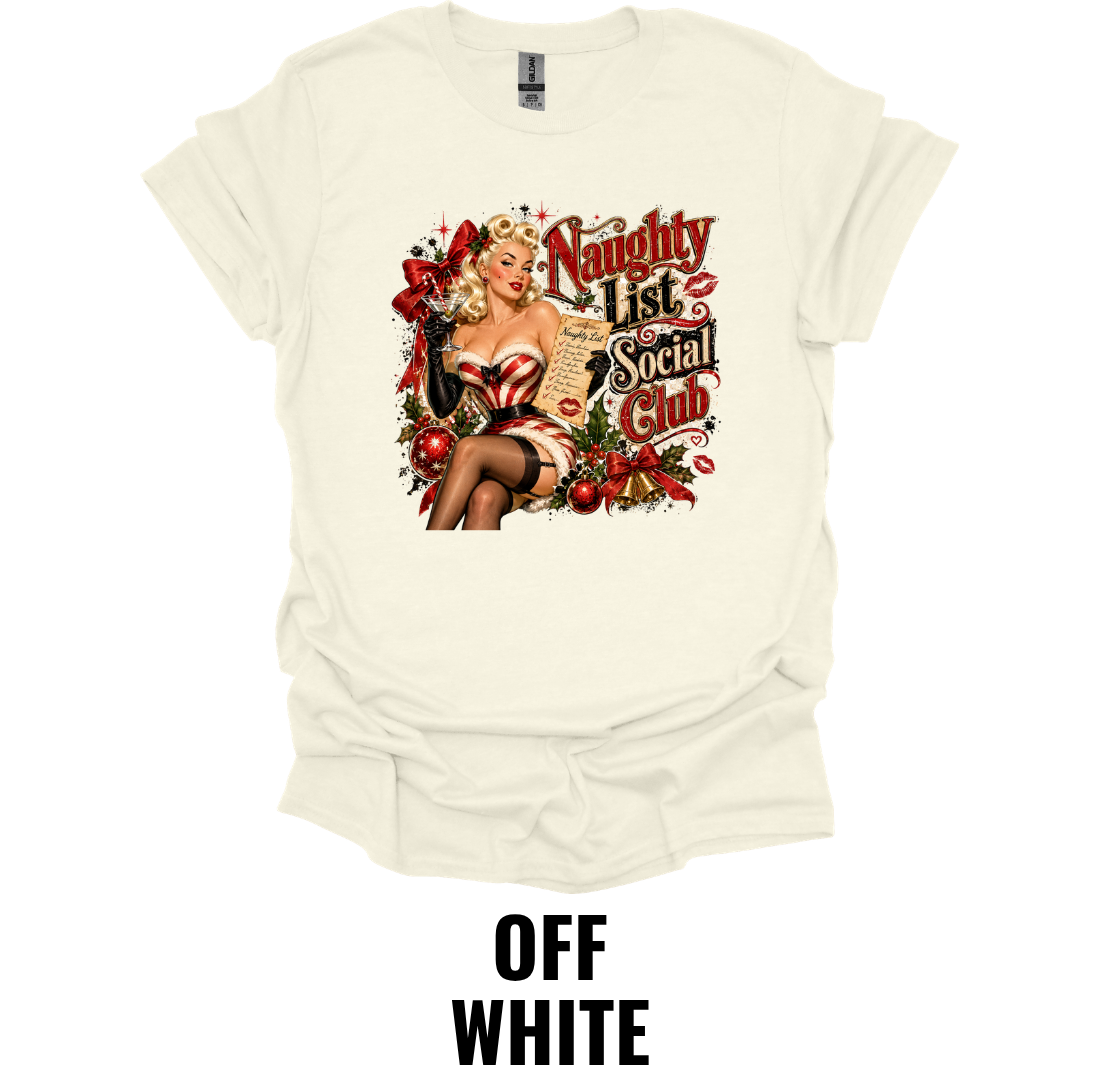 Naughty List Social Club T-Shirt – Vintage Pin Up Christmas Tee