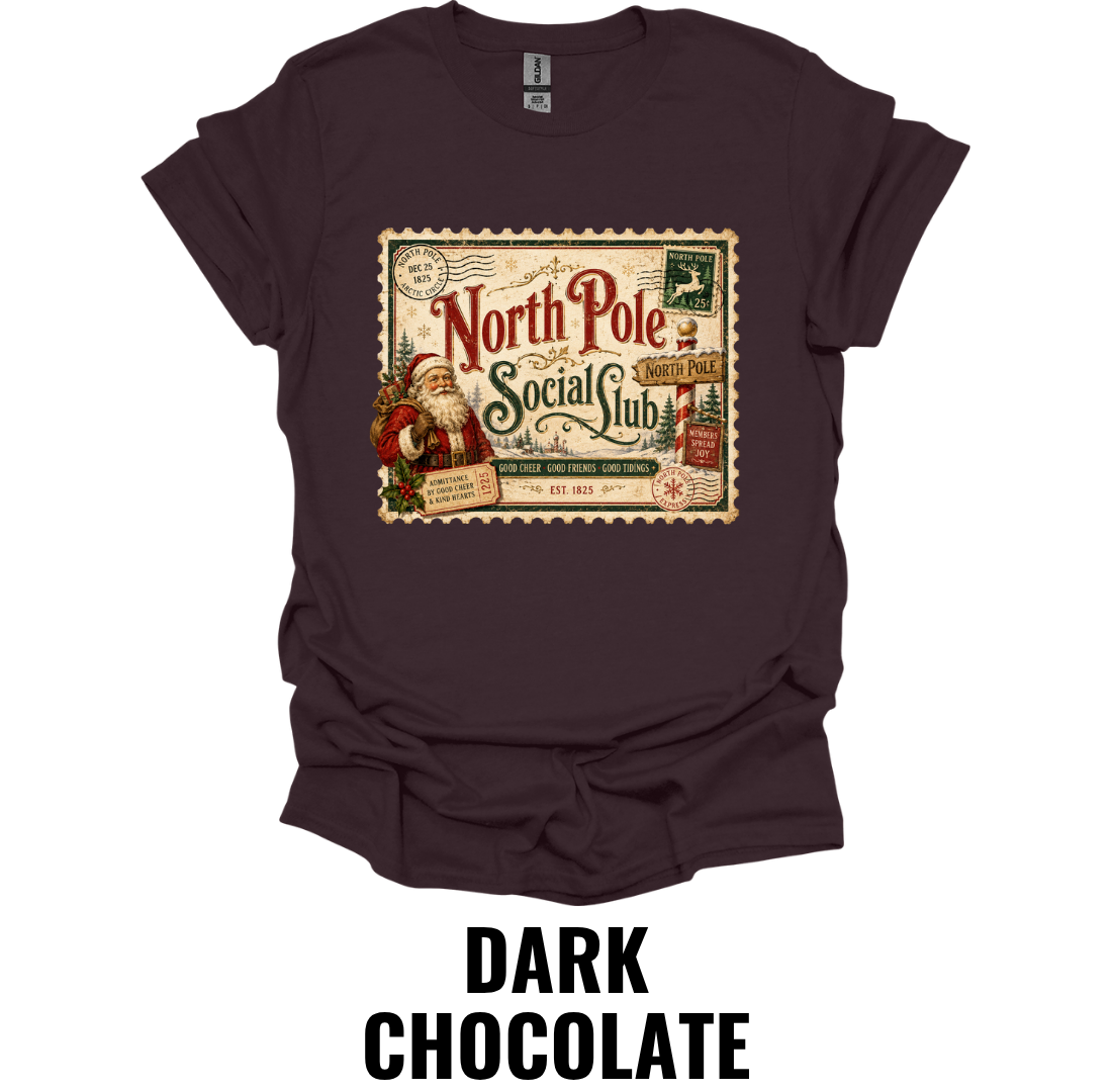 North Pole Social Club T-Shirt – Vintage Christmas Stamp Tee