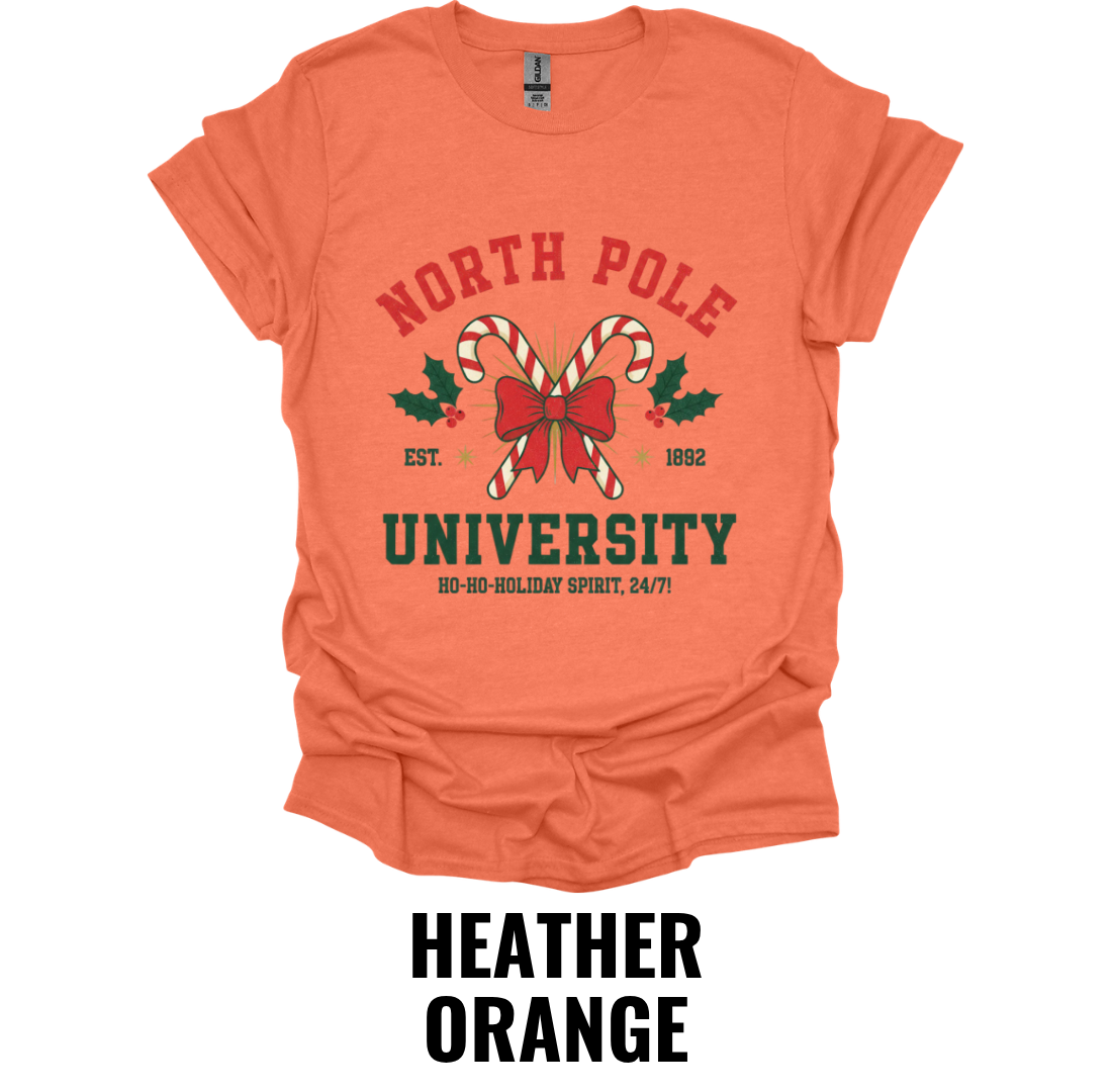 North Pole University Christmas Shirt – Vintage Holiday College Graphic Tee