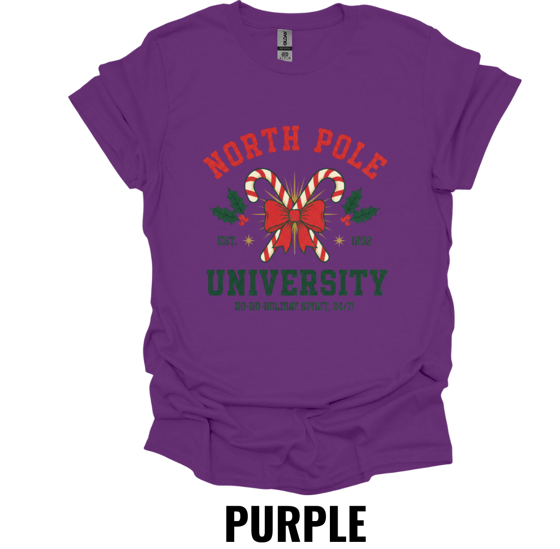 North Pole University Christmas Shirt – Vintage Holiday College Graphic Tee