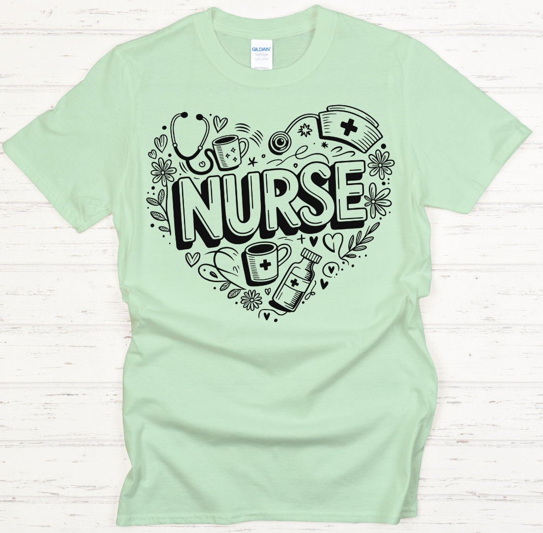 Nurse Life Heart Graphic Shirt on Gildan Softstyle Tee