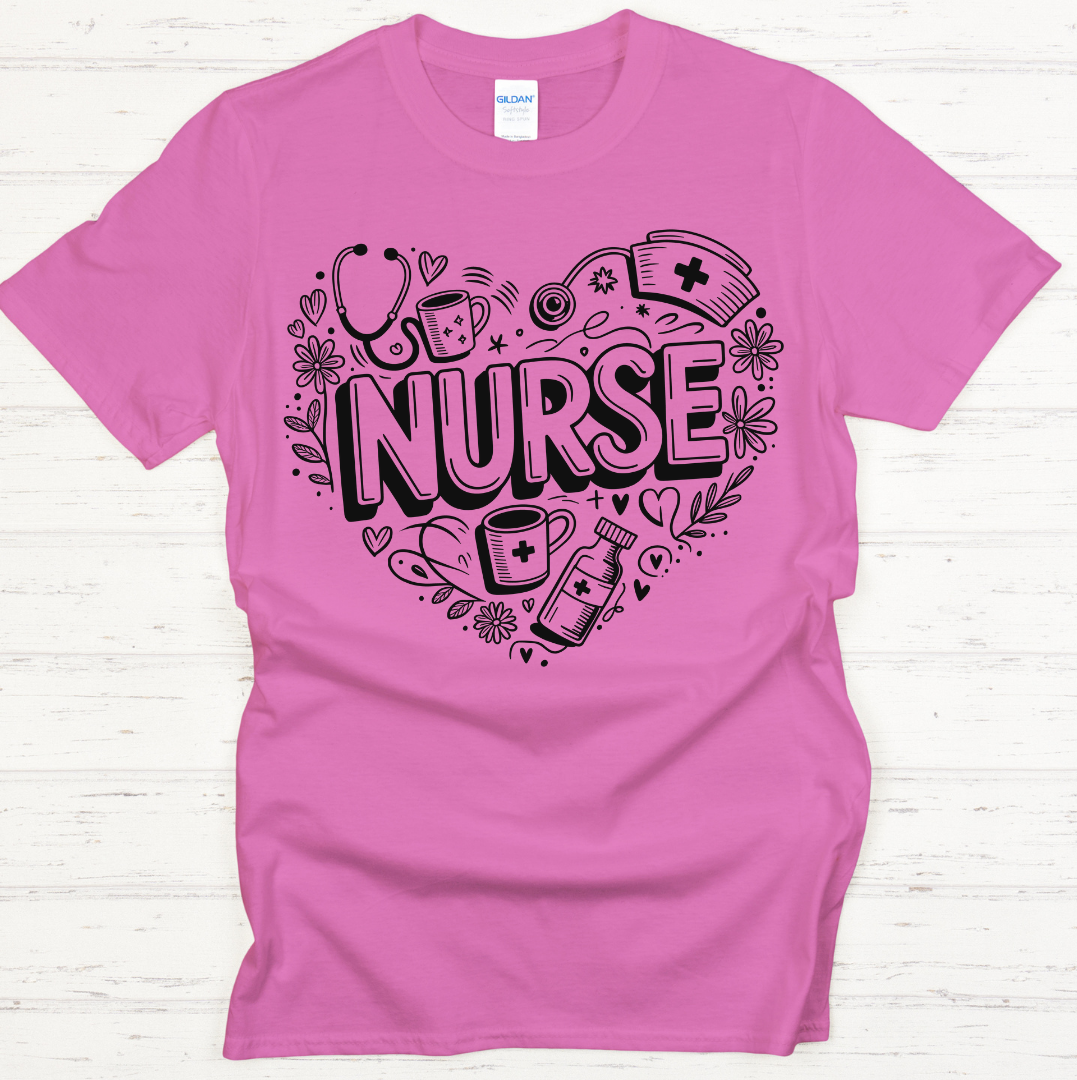 Nurse Life Heart Graphic Shirt on Gildan Softstyle Tee
