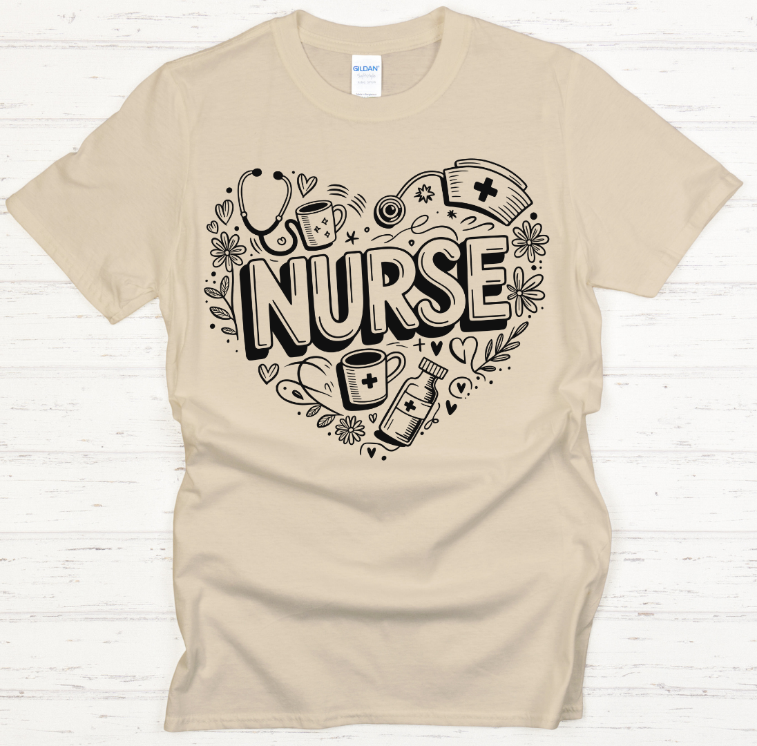 Nurse Life Heart Graphic Shirt on Gildan Softstyle Tee