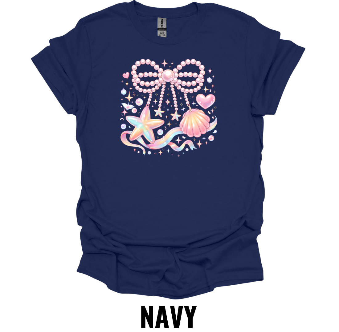 Coastal Bow Seashell T-Shirt – Pink Beach Aesthetic Tee