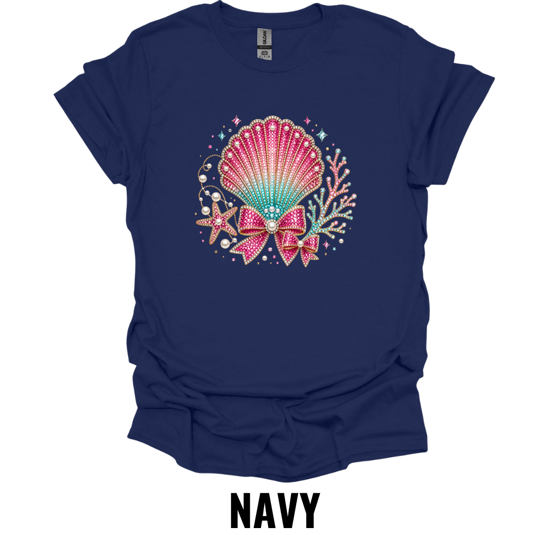 Coastal Seashell Bow T-Shirt – Beach Mermaid Graphic Tee