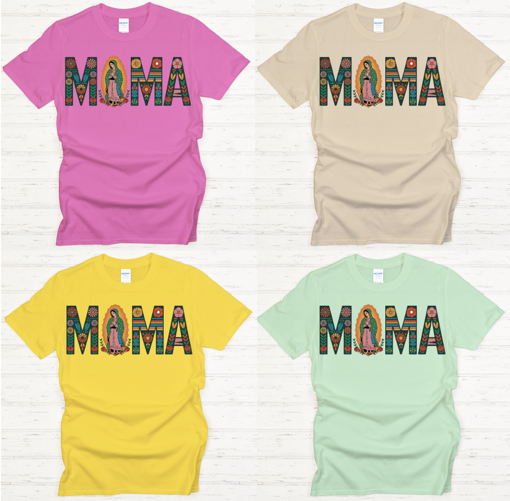 Our Lady of Guadalupe Mama Floral Faith Shirt on Gildan Softstyle Tee