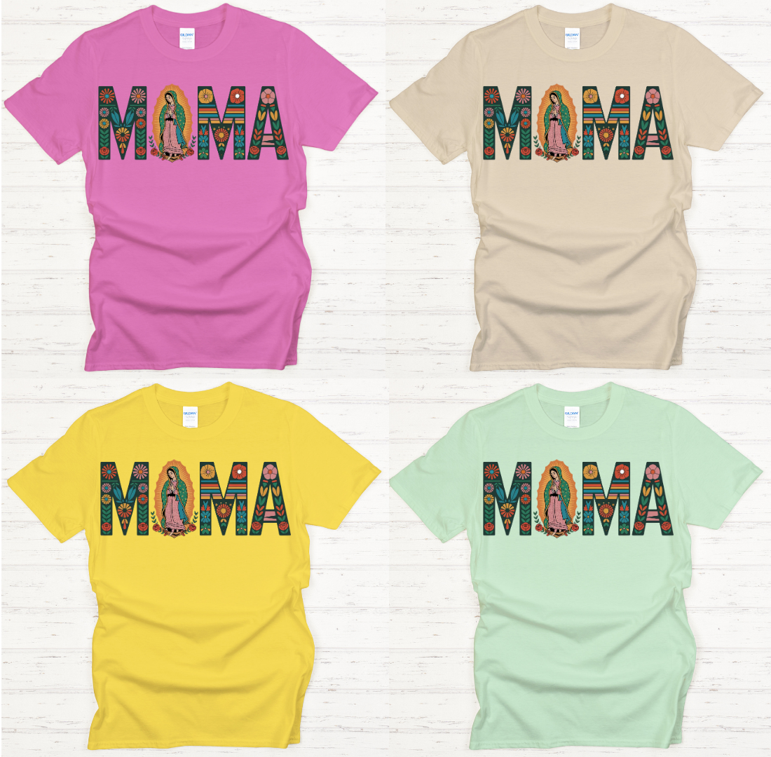Our Lady of Guadalupe Mama Floral Faith Shirt on Gildan Softstyle Tee