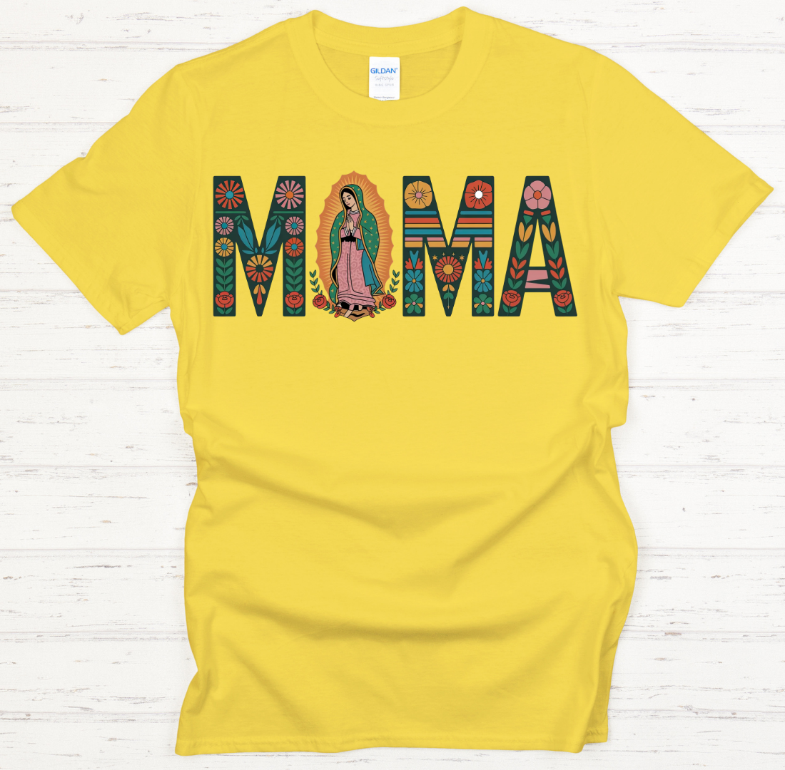 Our Lady of Guadalupe Mama Floral Faith Shirt on Gildan Softstyle Tee