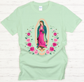 Our Lady of Guadalupe Pink Roses Catholic Shirt on Gildan Softstyle Tee