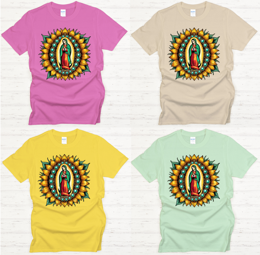 Our Lady of Guadalupe Sunflower Catholic Shirt on Gildan Softstyle Tee