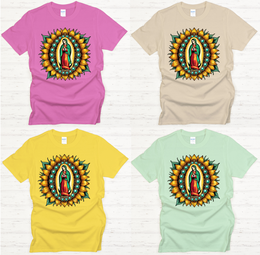Our Lady of Guadalupe Sunflower Catholic Shirt on Gildan Softstyle Tee
