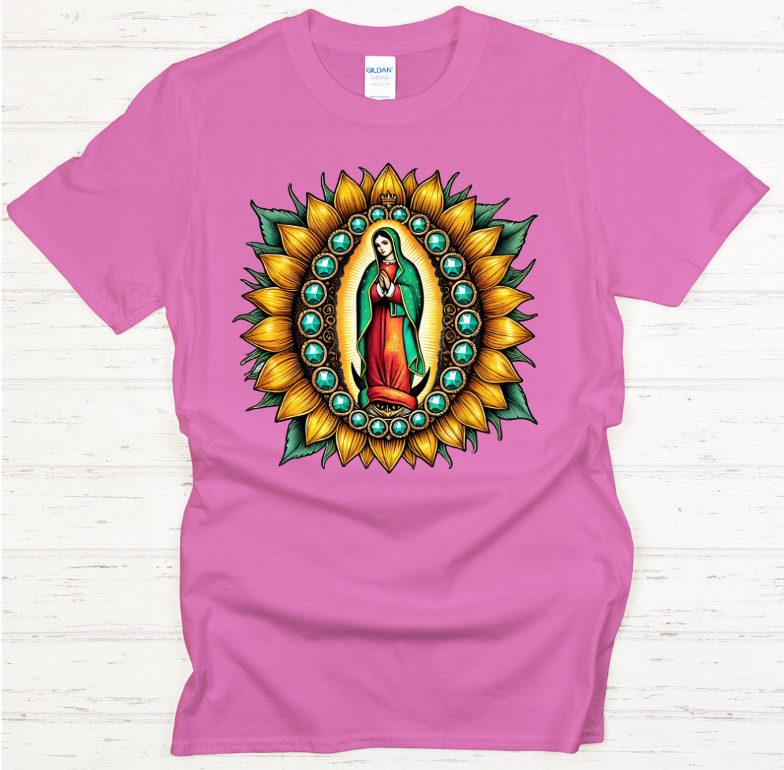 Our Lady of Guadalupe Sunflower Catholic Shirt on Gildan Softstyle Tee