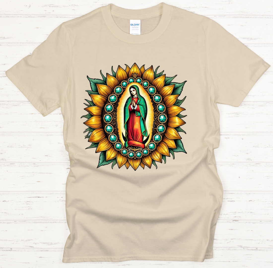 Our Lady of Guadalupe Sunflower Catholic Shirt on Gildan Softstyle Tee