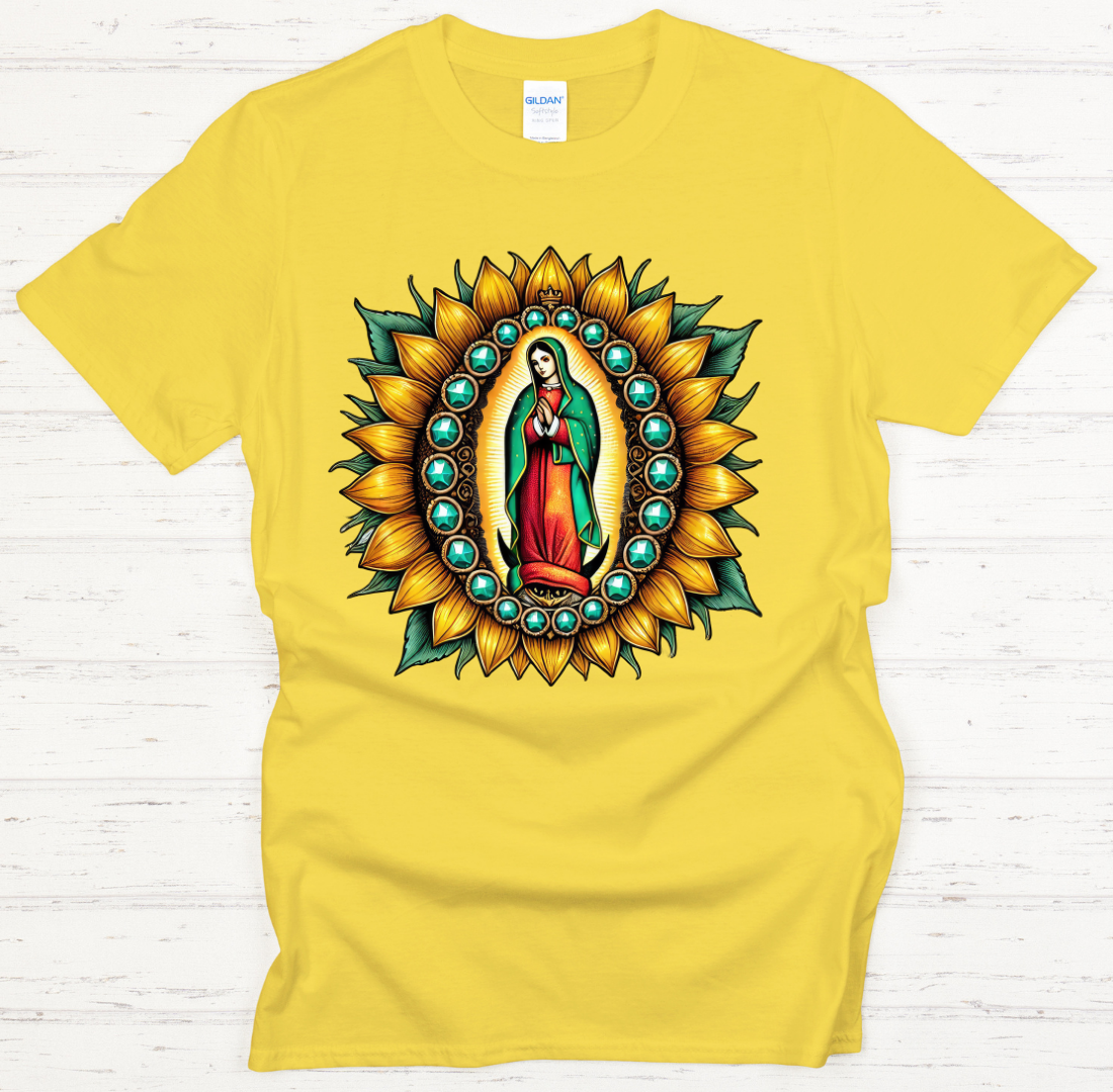 Our Lady of Guadalupe Sunflower Catholic Shirt on Gildan Softstyle Tee