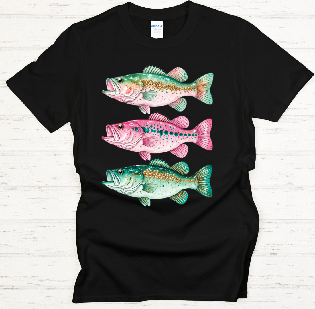 Pastel Bass Fish Fishing Graphic Shirt on Gildan Softstyle Tee