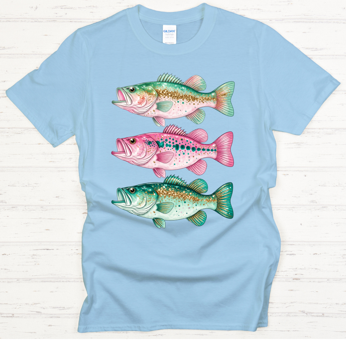Pastel Bass Fish Fishing Graphic Shirt on Gildan Softstyle Tee