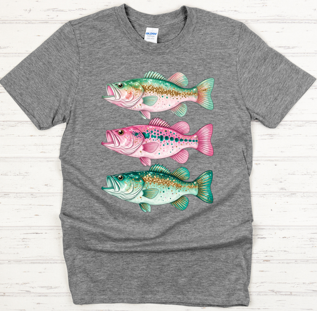 Pastel Bass Fish Fishing Graphic Shirt on Gildan Softstyle Tee