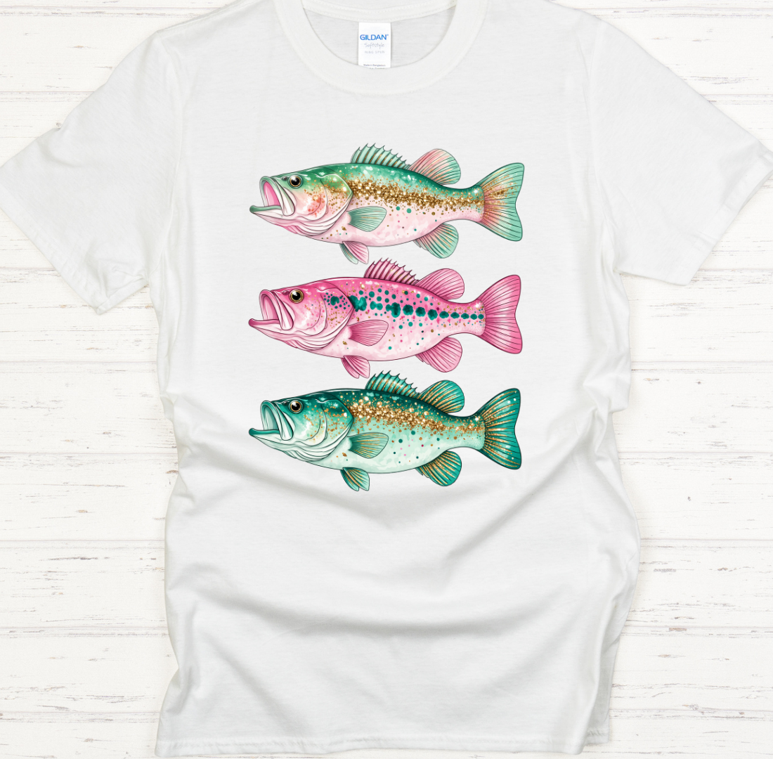 Pastel Bass Fish Fishing Graphic Shirt on Gildan Softstyle Tee