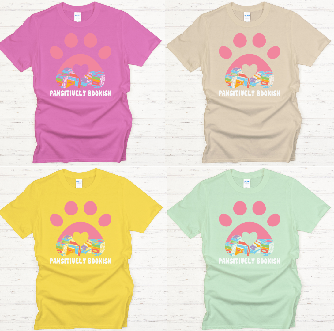 Pawsitively Bookish Graphic Shirt on Gildan Softstyle Tee