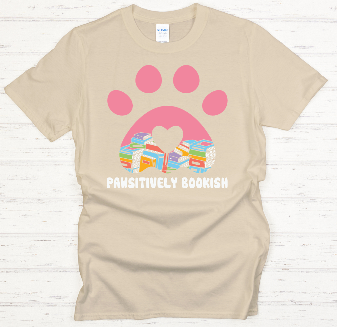 Pawsitively Bookish Graphic Shirt on Gildan Softstyle Tee