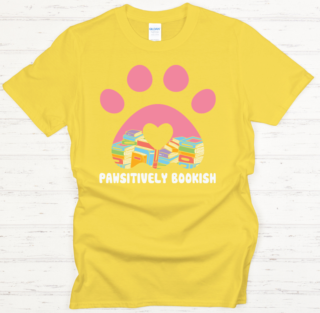 Pawsitively Bookish Graphic Shirt on Gildan Softstyle Tee
