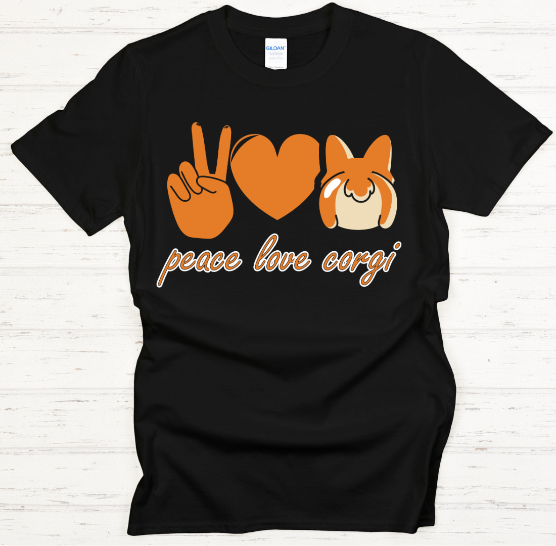 Peace Love Corgi Shirt on Gildan Softstyle Tee