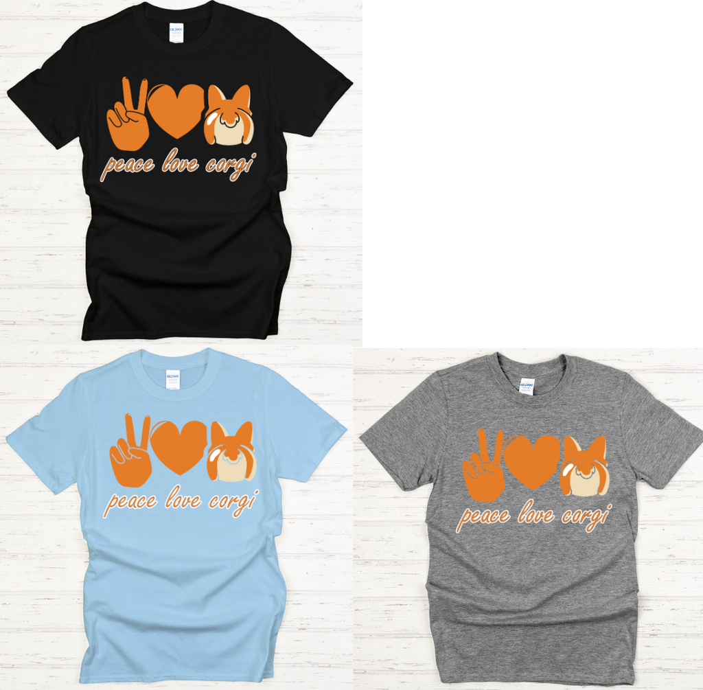 Peace Love Corgi Shirt on Gildan Softstyle Tee